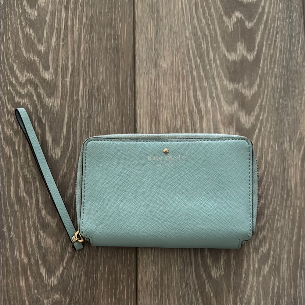Kate Spade Green Clutch Wristlet with Zip Closure
